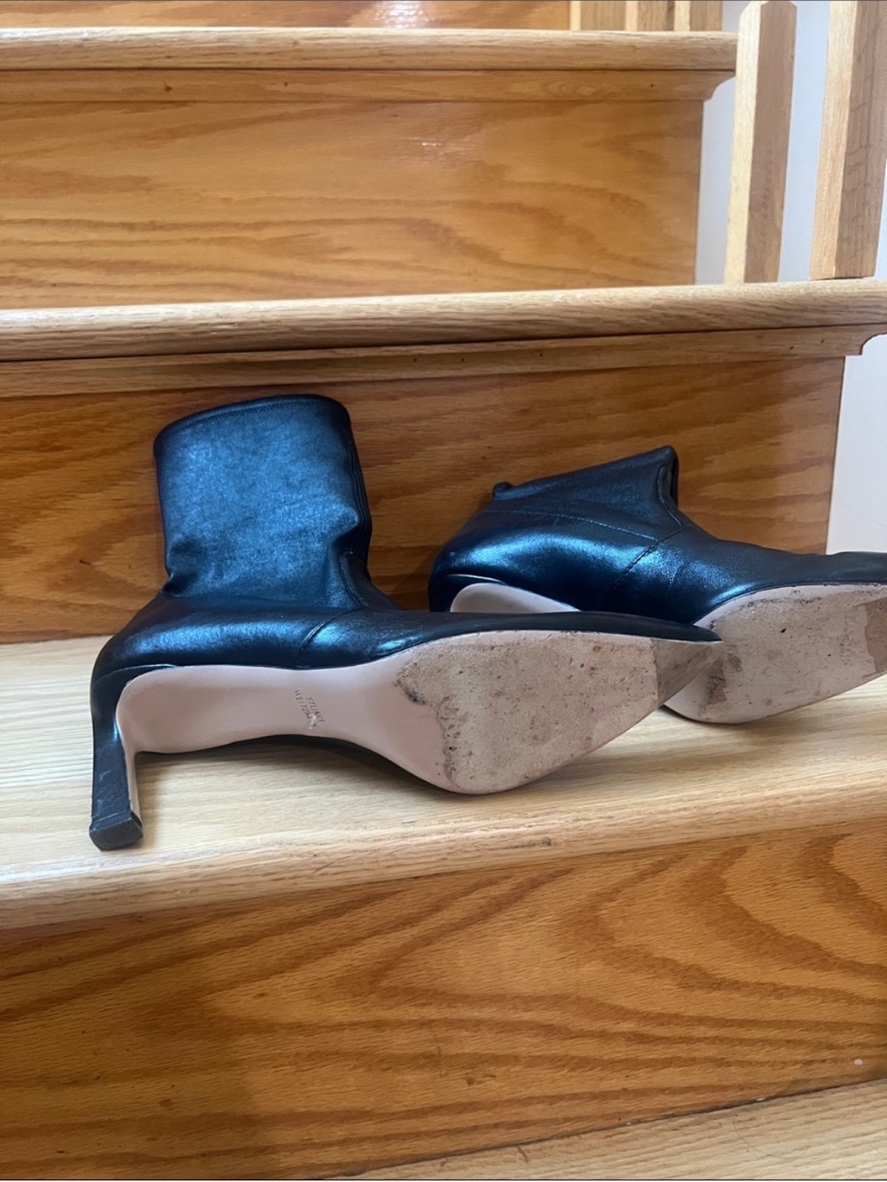 Stuart Weitzman Black Leather Ankle Booties with Stiletto Heel